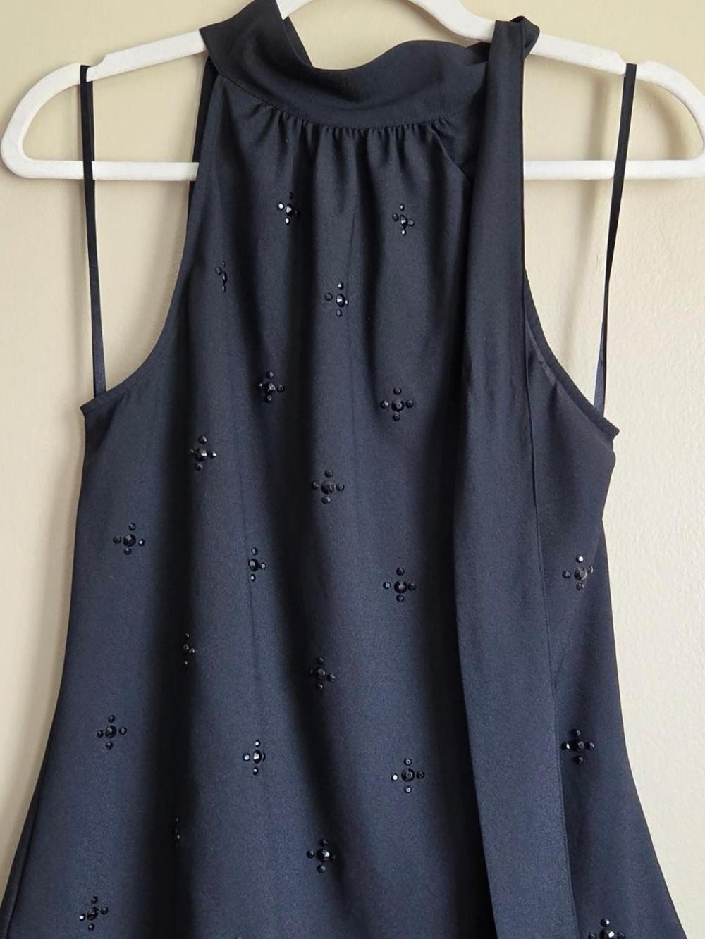 New York & Company Black Beaded Sheer Blouse